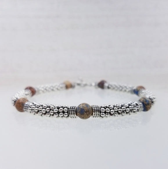 Blue Sea Sediment Jasper Beaded Toggle Bracelet - Picture 2 of 10